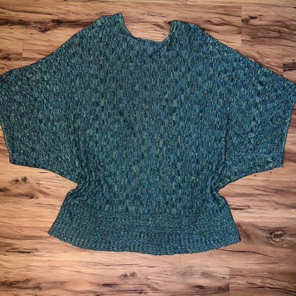 Liz&Me Women’s 3X Teal Textured Knit Batwing Sweater Pullover Ribbed Hem - Picture 6 of 7